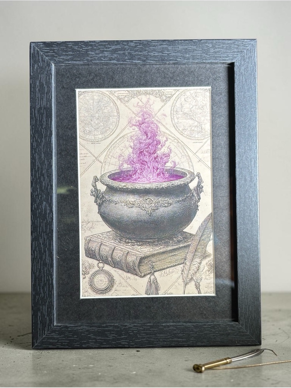 Witch Cauldron Potion Framed Art 5x7 Mystical Alchemy Decor